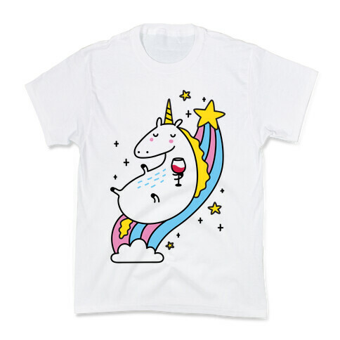 Unicorn Drinking Wine On Rainbow Kids T-Shirt