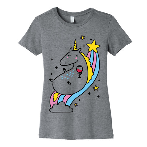 Unicorn Drinking Wine On Rainbow Womens T-Shirt