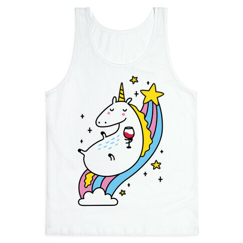 Unicorn Drinking Wine On Rainbow Tank Top