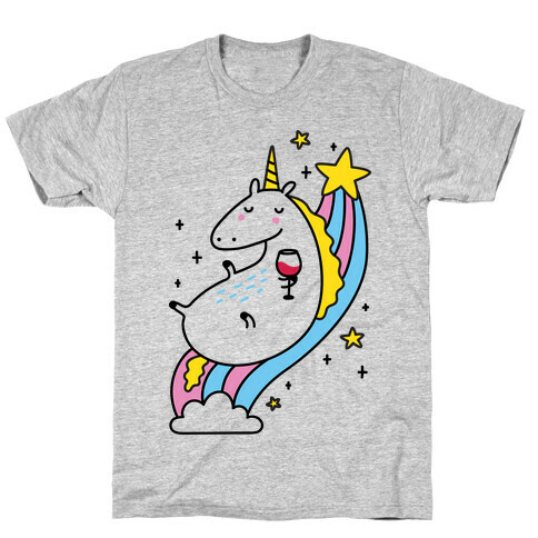 Unicorn Drinking Wine On Rainbow T-Shirt