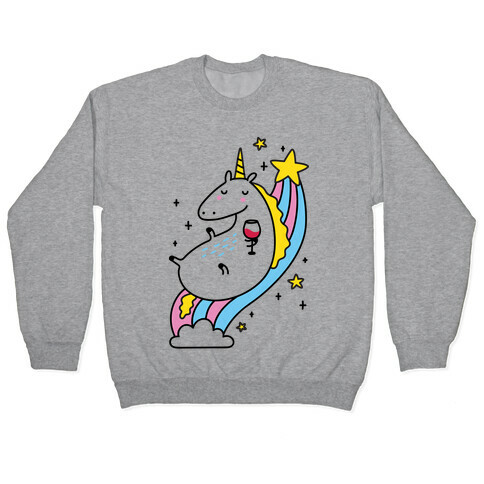 Unicorn Drinking Wine On Rainbow Pullover