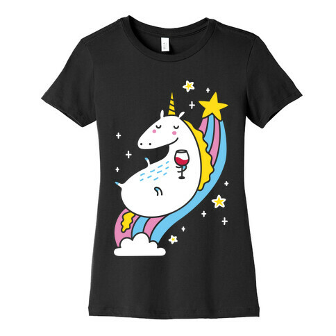 Unicorn Drinking Wine On Rainbow Womens T-Shirt