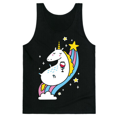 Unicorn Drinking Wine On Rainbow Tank Top