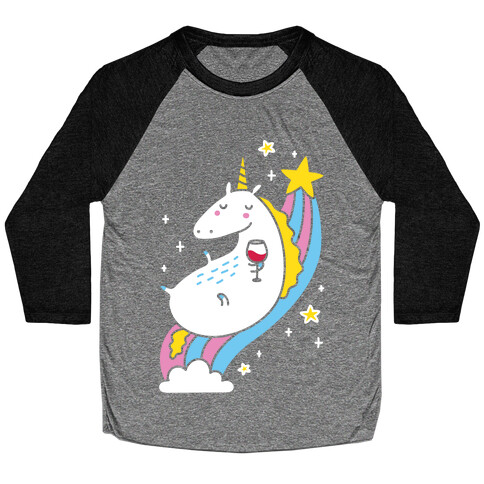 Unicorn Drinking Wine On Rainbow Baseball Tee