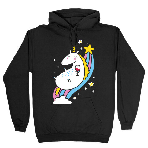 Unicorn Drinking Wine On Rainbow Hooded Sweatshirt