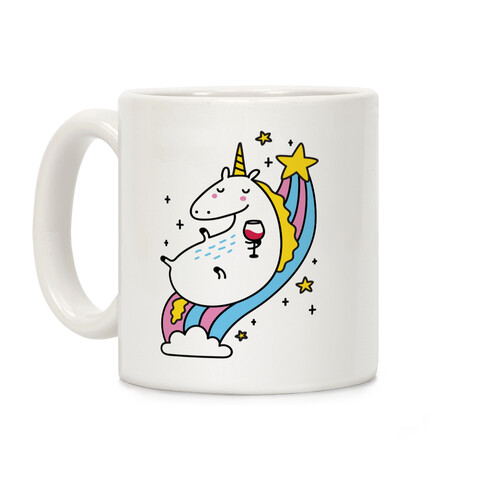 Unicorn Drinking Wine On Rainbow Coffee Mug
