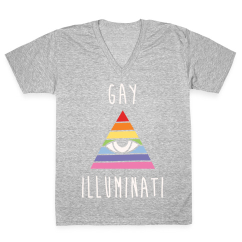 Gay Illuminati White Print V-Neck Tee Shirt