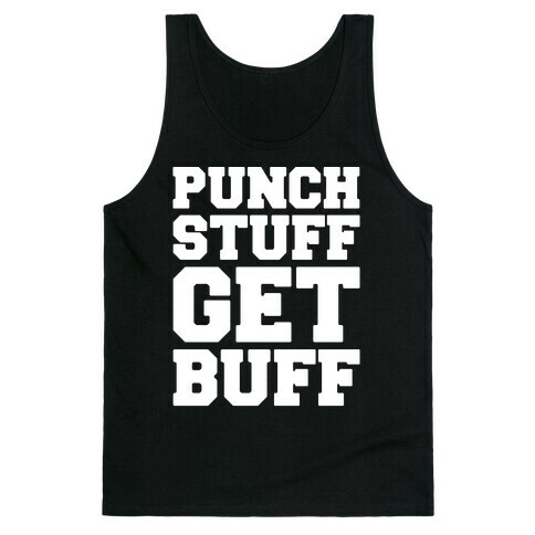 Punch Stuff Get Buff White Print Tank Top