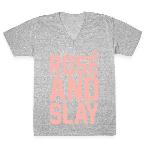 Rose' And Slay White Print V-Neck Tee Shirt