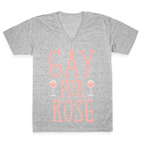 Gay For Rose' White Print V-Neck Tee Shirt