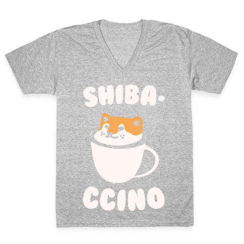 Shibaccino White Print V-Neck Tee Shirt