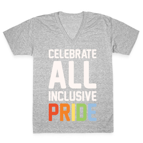 Celebrate All Inclusive Pride White Print V-Neck Tee Shirt