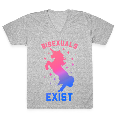 Bisexuals Exist Unicorn V-Neck Tee Shirt