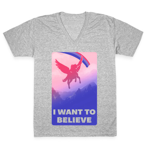 I Want To Believe Bisexual Unicorn V-Neck Tee Shirt