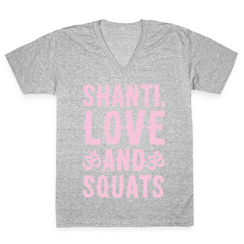 Shanti Love and Squats White Print V-Neck Tee Shirt