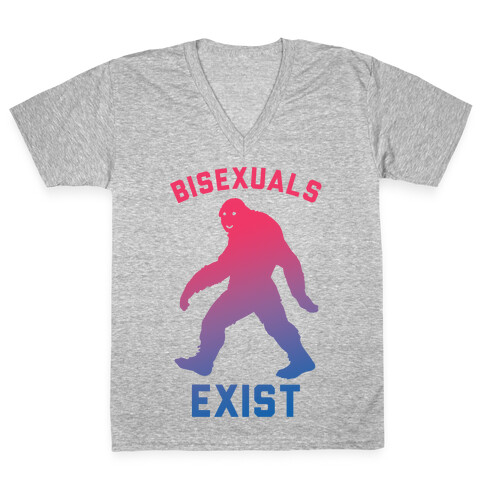 Bisexuals Exist Sasquatch V-Neck Tee Shirt