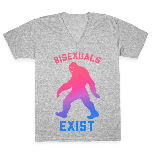 Bisexuals Exist Sasquatch V-Neck Tee Shirt