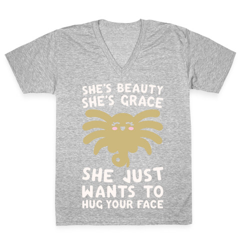 She's Beauty She's Grace Facehugger Parody White Print V-Neck Tee Shirt