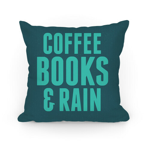 Coffee Books & Rain Pillow (Blue) Pillow