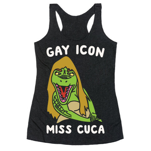 Gay Icon Miss Cuca Parody White Print Racerback Tank Top