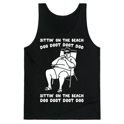 Sittin' On The Beach Chris Christie Parody White Print Tank Top