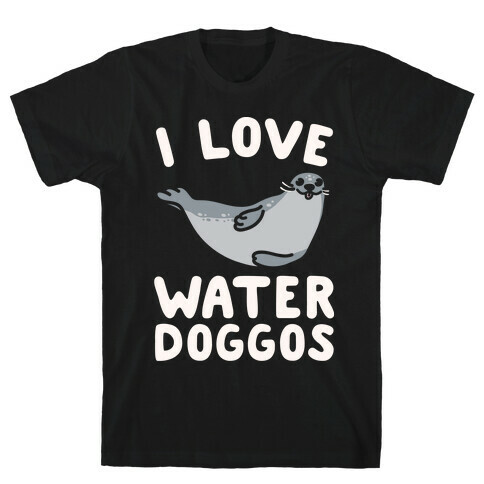 I Love Water Doggos White Print T-Shirt