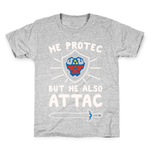 He Protec But He Also Attac Link Parody White Print Kids T-Shirt