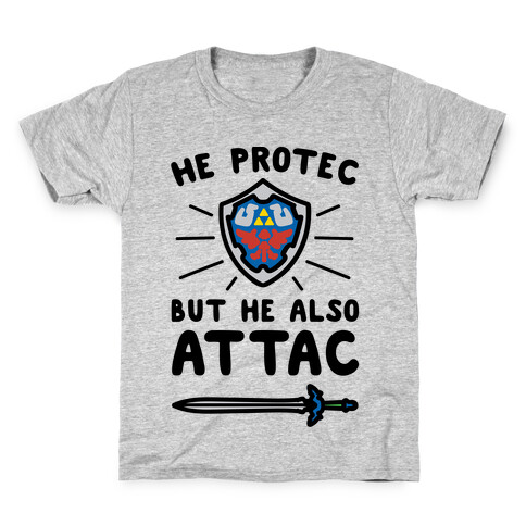 He Protec But He Also Attac Link Parody Kids T-Shirt