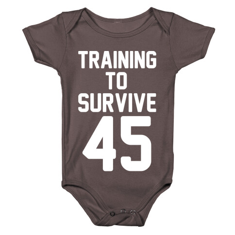 Training To Survive 45 White Print Baby One-Piece