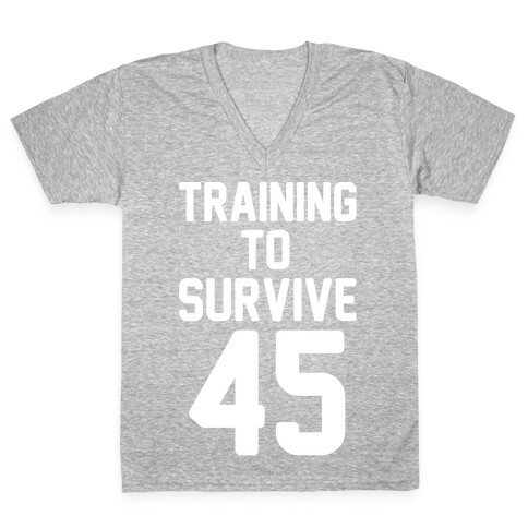 Training To Survive 45 White Print V-Neck Tee Shirt