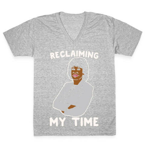 Reclaiming My Time Maxine Waters White Print V-Neck Tee Shirt