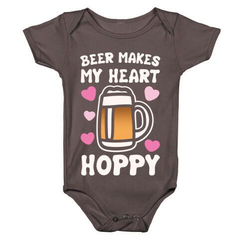 Beer Makes Me Heart Hoppy White Print Baby One-Piece