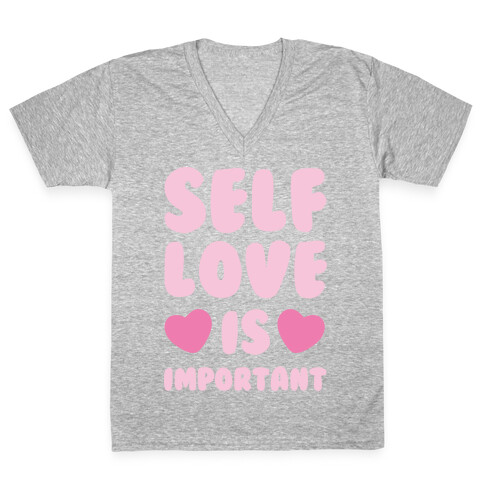 Self Love Is So Important White Print V-Neck Tee Shirt