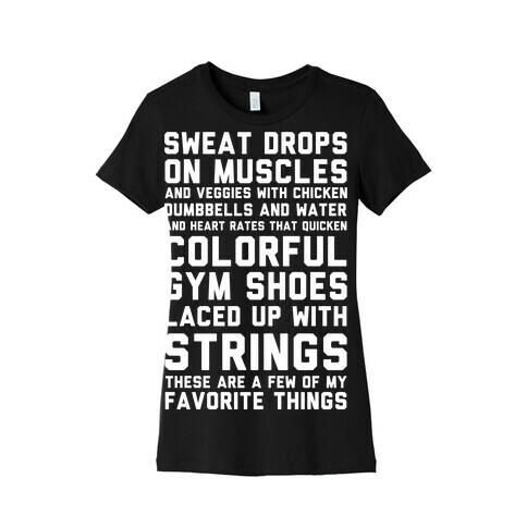 Sweat Drops On Muscles and Veggies With Chicken Womens T-Shirt