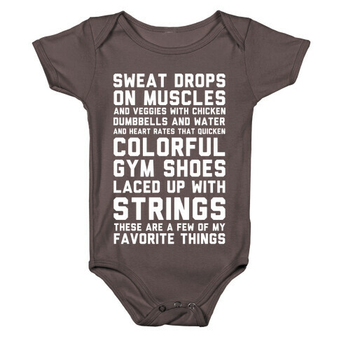 Sweat Drops On Muscles and Veggies With Chicken Baby One-Piece
