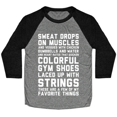Sweat Drops On Muscles and Veggies With Chicken Baseball Tee