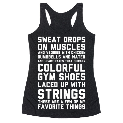 Sweat Drops On Muscles and Veggies With Chicken Racerback Tank Top
