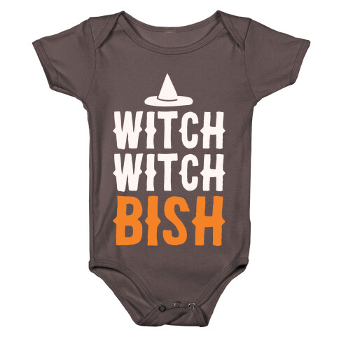 Witch Witch Bish Parody White Print Baby One-Piece
