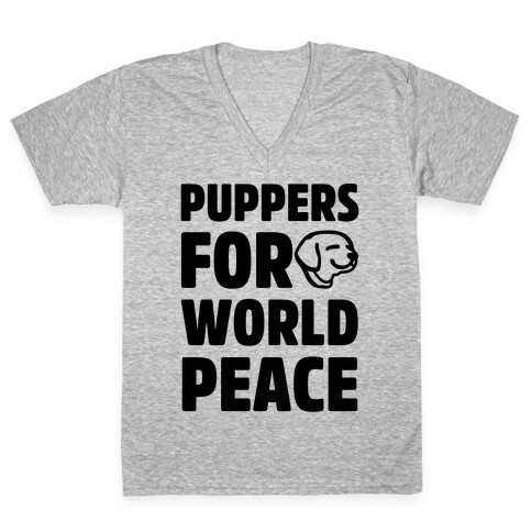 Puppers For World Peace  V-Neck Tee Shirt