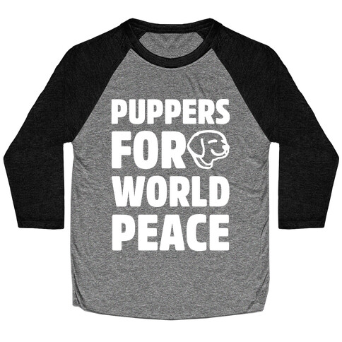 Puppers For World Peace White Print Baseball Tee