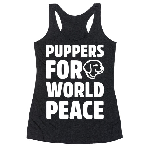 Puppers For World Peace White Print Racerback Tank Top
