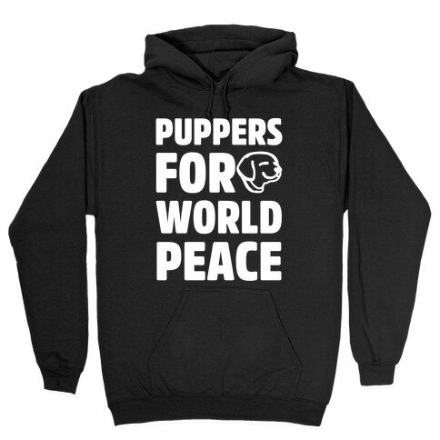 Puppers For World Peace White Print Hooded Sweatshirt