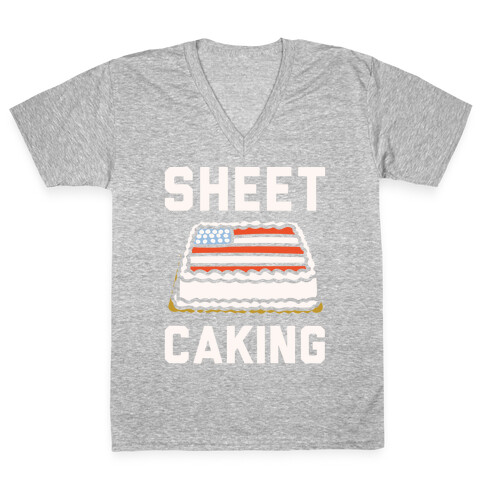 Sheet Caking White Print V-Neck Tee Shirt