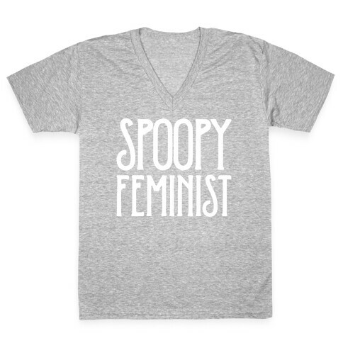 Spoopy Feminist White Print V-Neck Tee Shirt