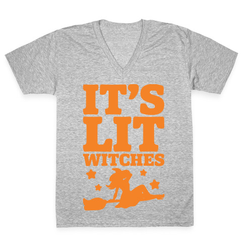 It's Lit Witches White Print V-Neck Tee Shirt