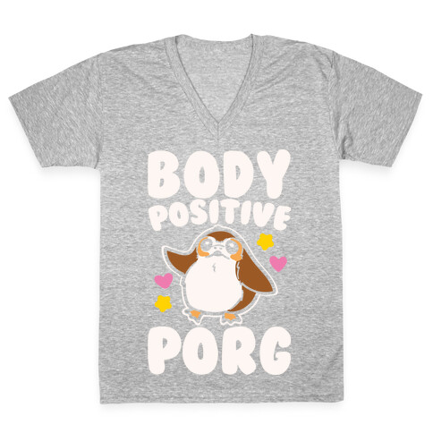 Body Positive Porg Parody White Print V-Neck Tee Shirt