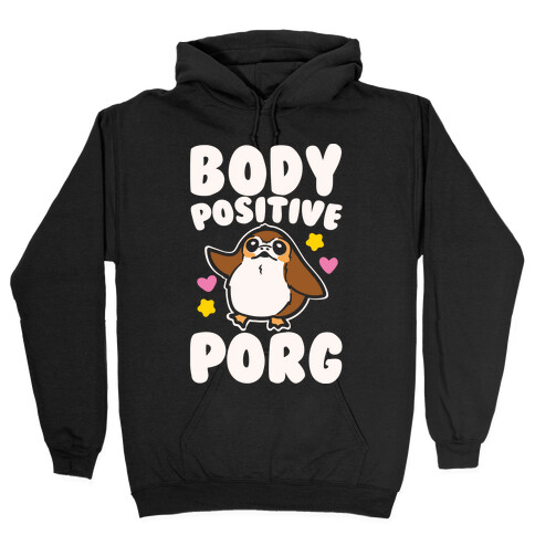 Body Positive Porg Parody White Print Hooded Sweatshirt