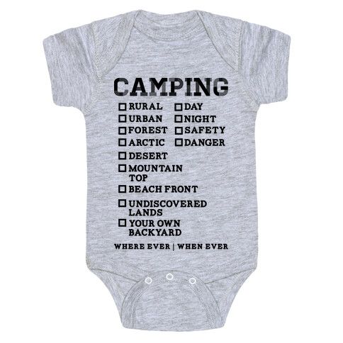 Camping Where Ever When Ever Baby One-Piece