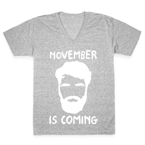 November Is Coming Parody White Print V-Neck Tee Shirt