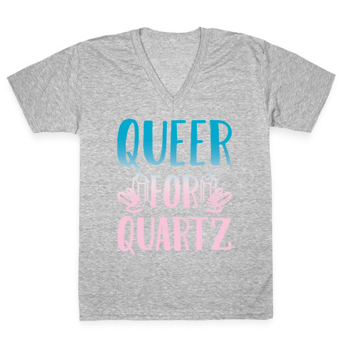 Queer For Quartz White Print V-Neck Tee Shirt